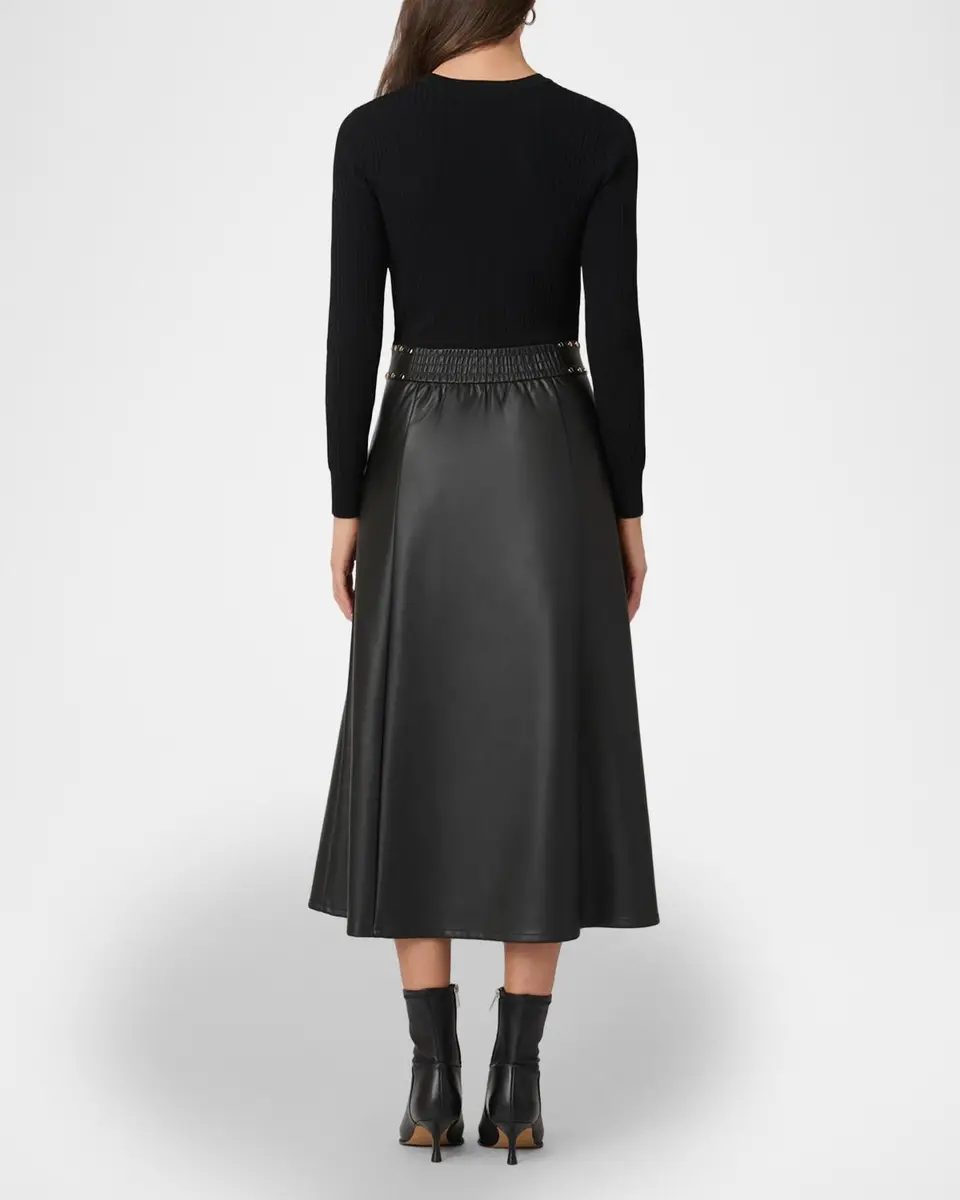 Shoshanna Cleo Combo Rib-Knit & Vegan Leather Midi Dress | Thumbnail 3 Shoshanna Cleo Combo Rib-Knit & Vegan Leather Midi Dress | Thumbnail 3