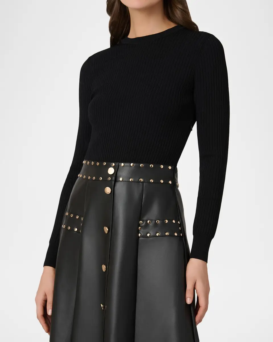Shoshanna Cleo Combo Rib-Knit & Vegan Leather Midi Dress | Thumbnail 4 Shoshanna Cleo Combo Rib-Knit & Vegan Leather Midi Dress | Thumbnail 4