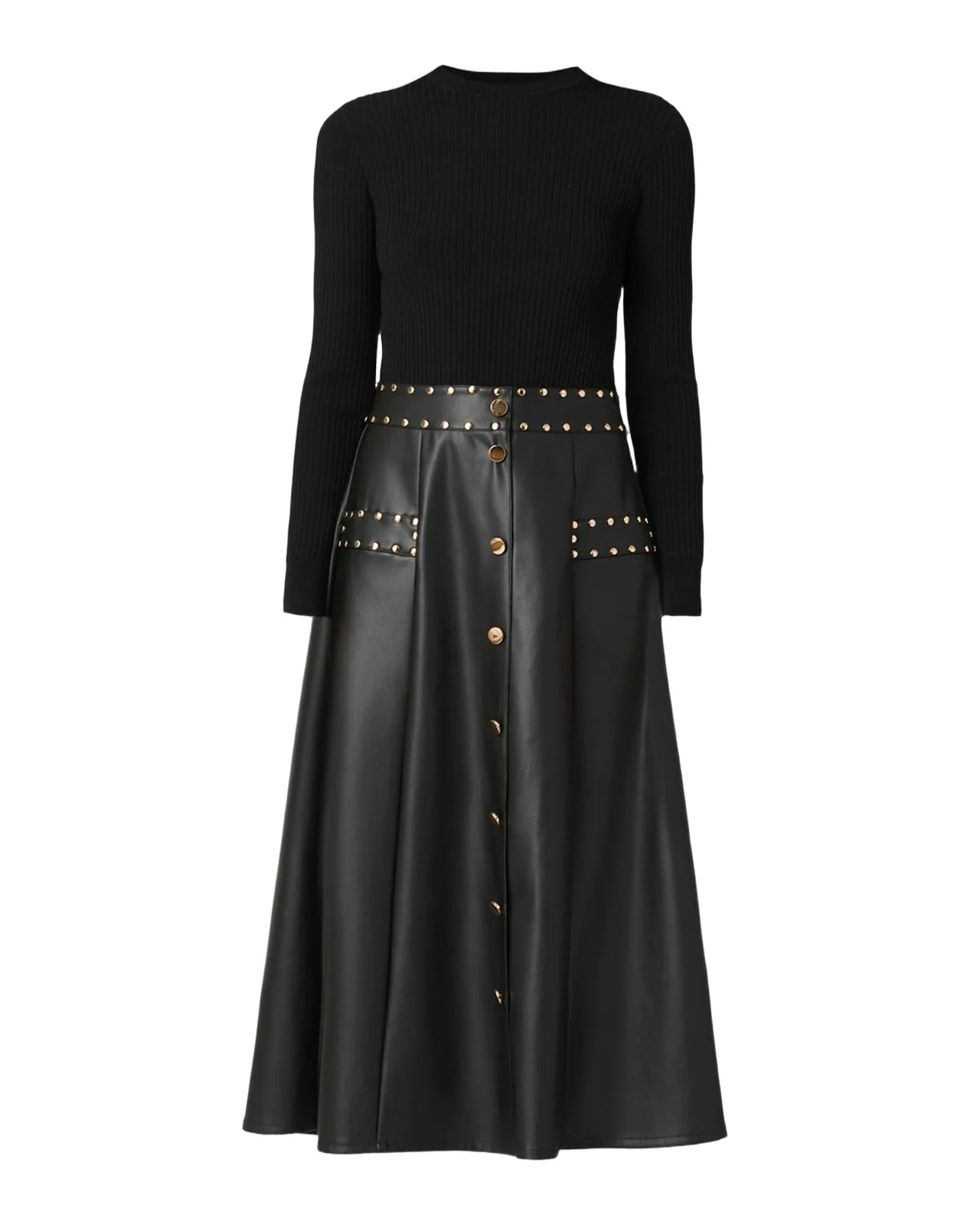 Cleo Combo Rib-Knit & Vegan Leather Midi Dress