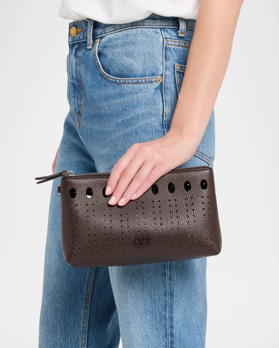 Valentino Garavani Men's Perforated Leather Zip Pouch | Thumbnail 2 Valentino Garavani Men's Perforated Leather Zip Pouch | Thumbnail 2
