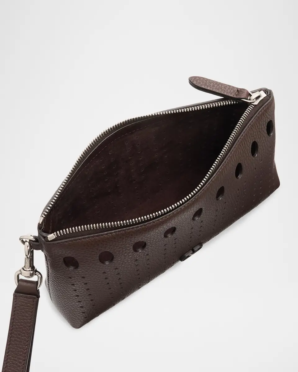 Valentino Garavani Men's Perforated Leather Zip Pouch | Thumbnail 4 Valentino Garavani Men's Perforated Leather Zip Pouch | Thumbnail 4