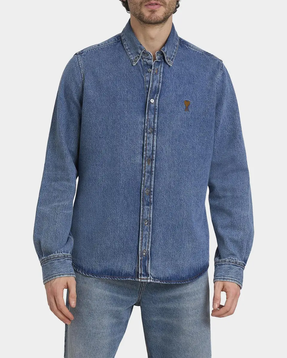 AMI PARIS Men's Ami de Coeur Denim Button-Down Shirt | Thumbnail 4 AMI PARIS Men's Ami de Coeur Denim Button-Down Shirt | Thumbnail 4