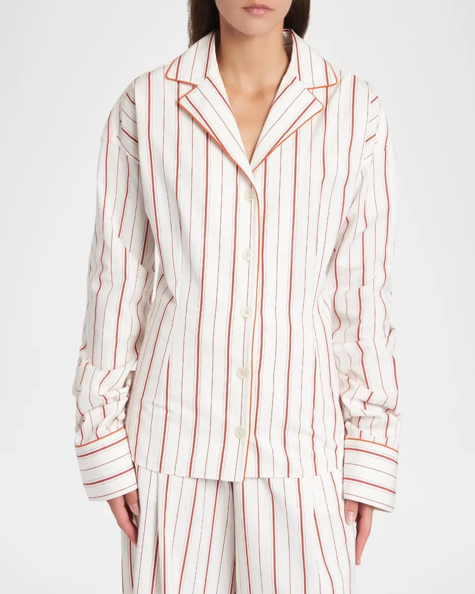 Dolce & Gabbana Sartorial Striped Cotton-Silk Button-Down Pajama Top | Thumbnail 4 Dolce & Gabbana Sartorial Striped Cotton-Silk Button-Down Pajama Top | Thumbnail 4