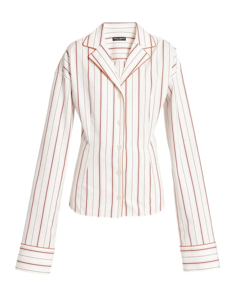 Dolce & Gabbana Sartorial Striped Cotton-Silk Button-Down Pajama Top | Image 1 Dolce & Gabbana Sartorial Striped Cotton-Silk Button-Down Pajama Top | Image 1