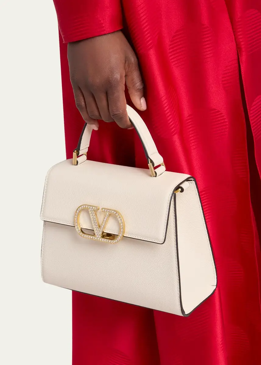 Valentino Garavani Small Crystal VLogo Leather Top-Handle Bag | Thumbnail 2