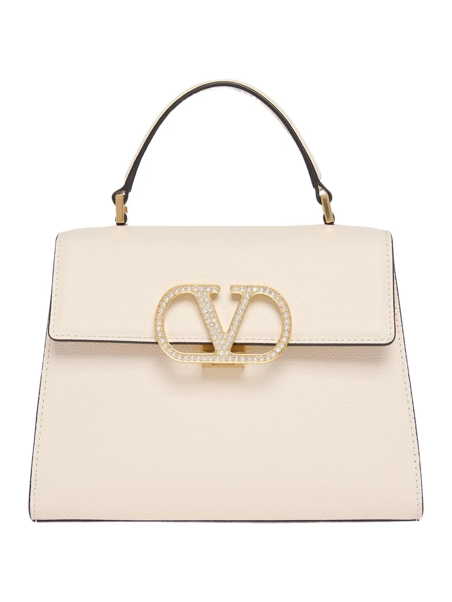 Small Crystal VLogo Leather Top-Handle Bag Small Crystal VLogo Leather Top-Handle Bag