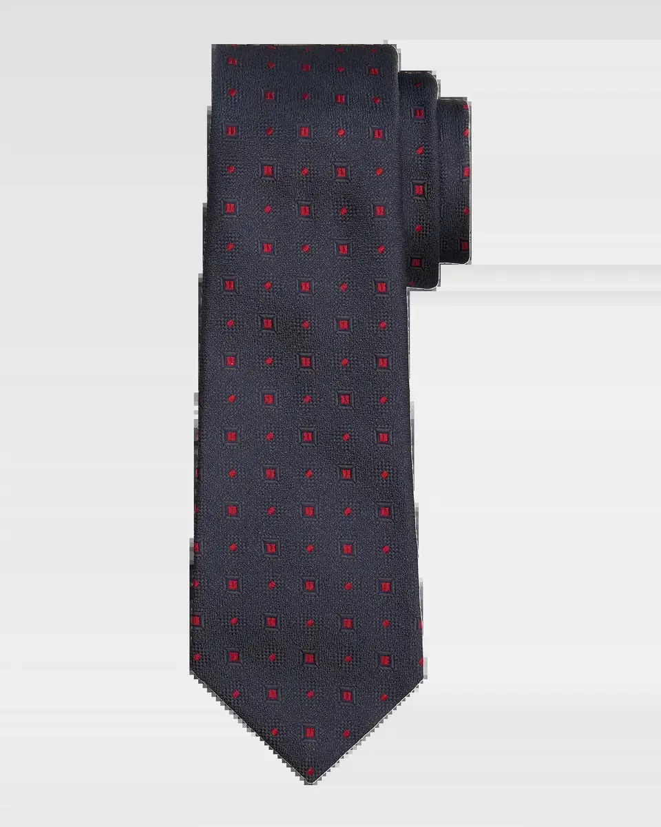 Kiton Men's Silk Micro-Geometric 7-Fold Tie | Thumbnail 2