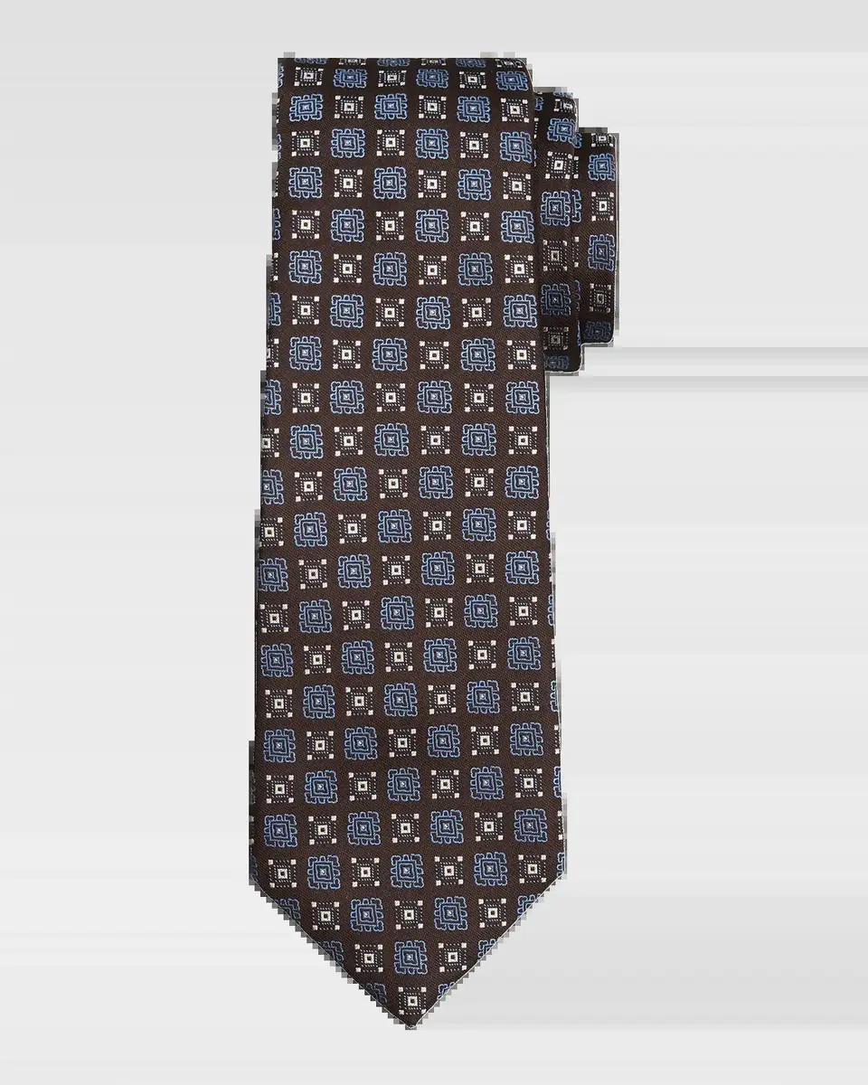 Kiton Men's Silk Geometric Jacquard 7-Fold Tie | Thumbnail 2 Kiton Men's Silk Geometric Jacquard 7-Fold Tie | Thumbnail 2