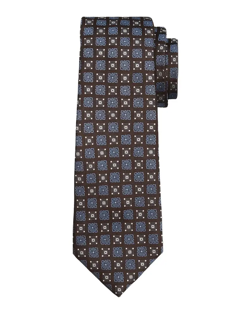 Kiton Men's Silk Geometric Jacquard 7-Fold Tie | Image 1 Kiton Men's Silk Geometric Jacquard 7-Fold Tie | Image 1
