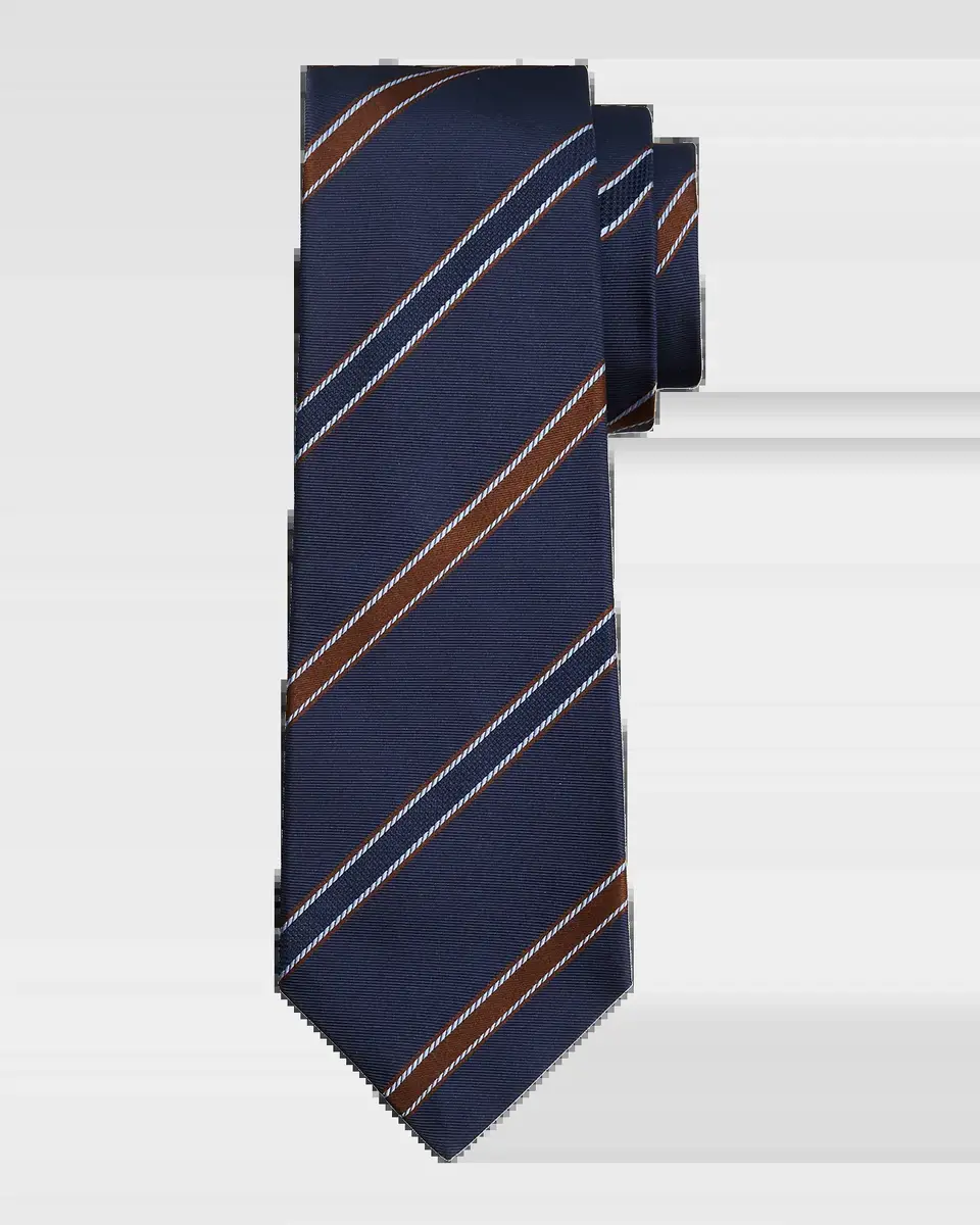 Kiton Men's Silk Woven Stripe 7-Fold Tie | Thumbnail 2