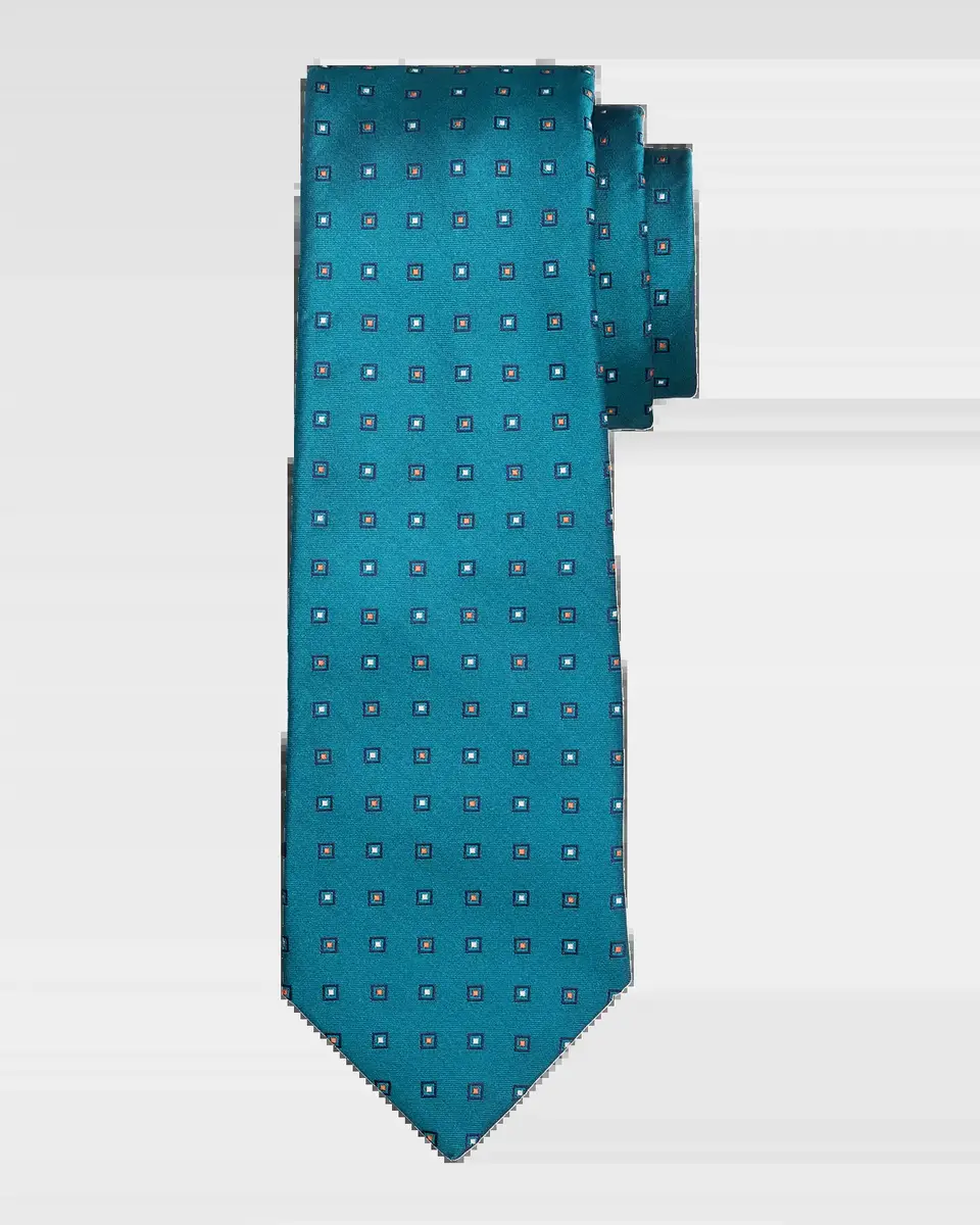 Kiton Men's Silk Micro-Geometric 7-Fold Tie | Thumbnail 2 Kiton Men's Silk Micro-Geometric 7-Fold Tie | Thumbnail 2