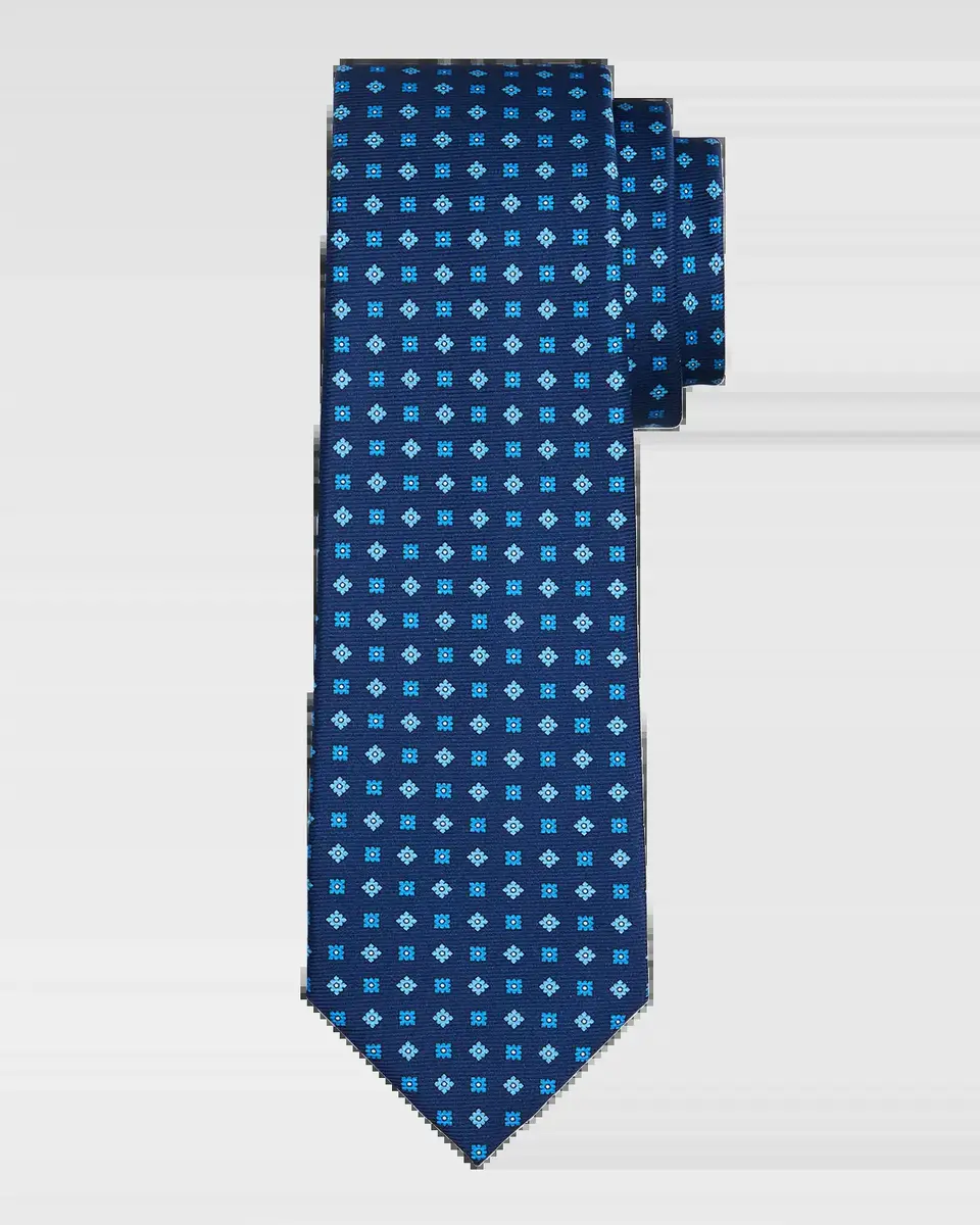 Kiton Men's Silk Micro-Geometric 7-Fold Tie | Thumbnail 2 Kiton Men's Silk Micro-Geometric 7-Fold Tie | Thumbnail 2