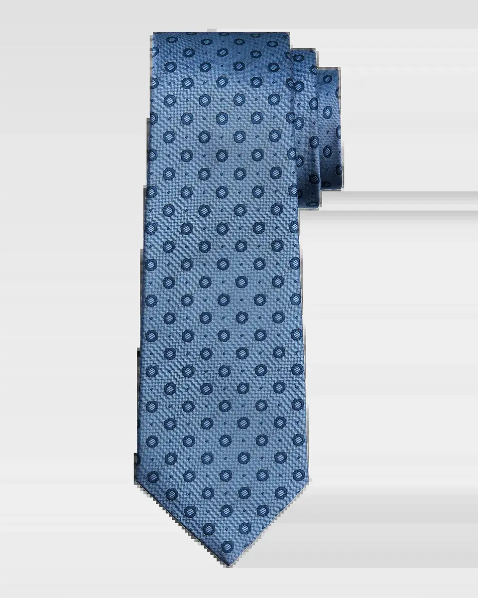 Kiton Men's Silk Woven Circles 7-Fold Tie | Thumbnail 2 Kiton Men's Silk Woven Circles 7-Fold Tie | Thumbnail 2
