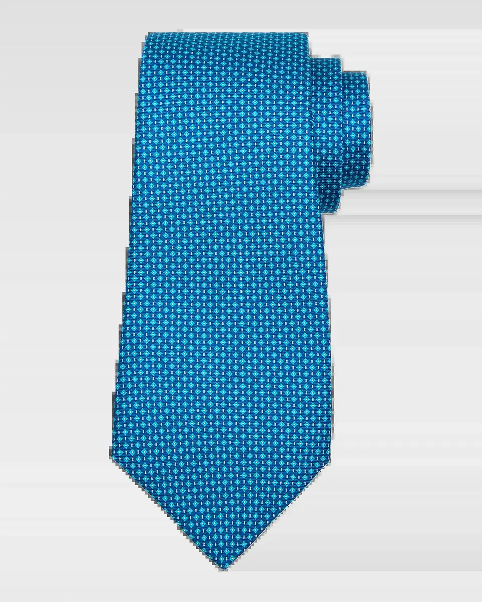 Kiton Men's Silk Micro-Geometric 7-Fold Tie | Thumbnail 2 Kiton Men's Silk Micro-Geometric 7-Fold Tie | Thumbnail 2