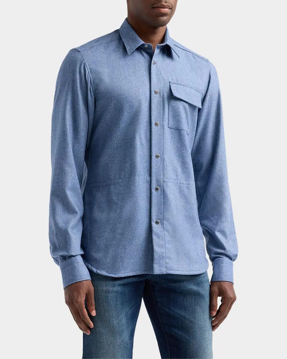 Kiton Men's Buba Virgin Wool & Cashmere Snap-Front Shirt | Thumbnail 5 Kiton Men's Buba Virgin Wool & Cashmere Snap-Front Shirt | Thumbnail 5