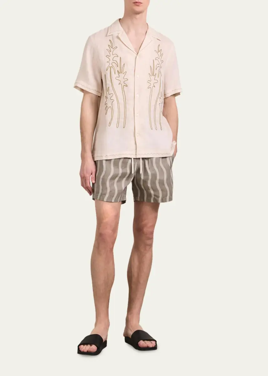Frescobol Carioca Men's Linen Embroidered-Palm Camp Shirt | Thumbnail 2 Frescobol Carioca Men's Linen Embroidered-Palm Camp Shirt | Thumbnail 2