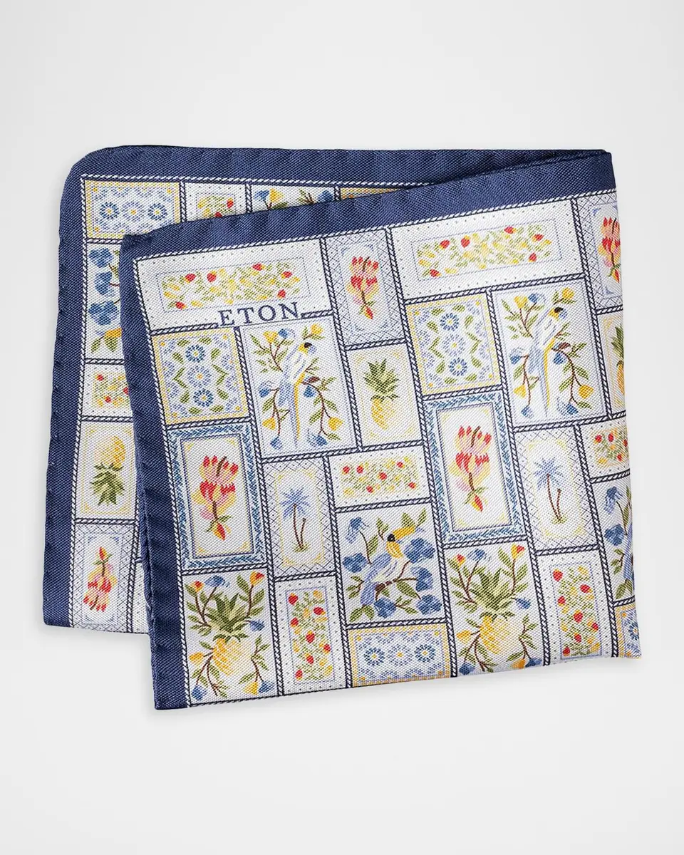 Eton Men's Patchwork Panama Silk Pocket Square | Thumbnail 2 Eton Men's Patchwork Panama Silk Pocket Square | Thumbnail 2