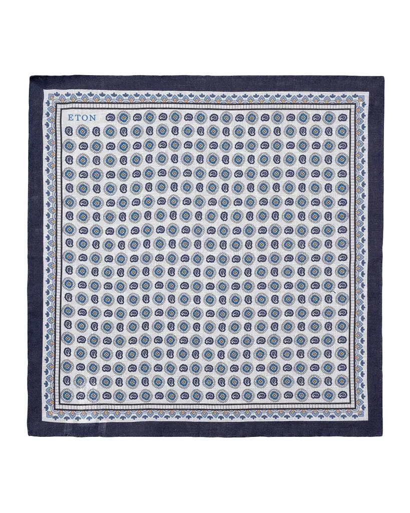 Men's Geometric Paisley Linen Pocket Square