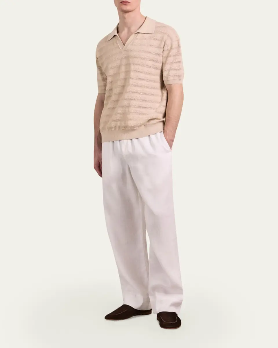 Frescobol Carioca Men's Wavy Stripe Cotton Jacquard Johnny Collar Polo Sweater | Thumbnail 2