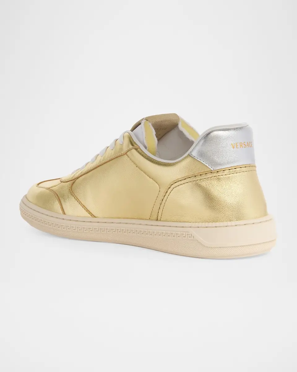 Versace Men's Laminated Leather T-Toe Low-Top Sneakers | Thumbnail 2 Versace Men's Laminated Leather T-Toe Low-Top Sneakers | Thumbnail 2