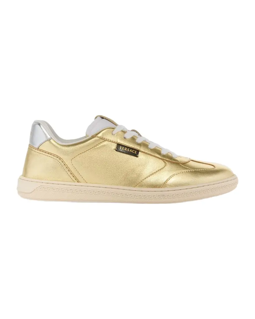 Versace Men's Laminated Leather T-Toe Low-Top Sneakers | Image 1 Versace Men's Laminated Leather T-Toe Low-Top Sneakers | Image 1