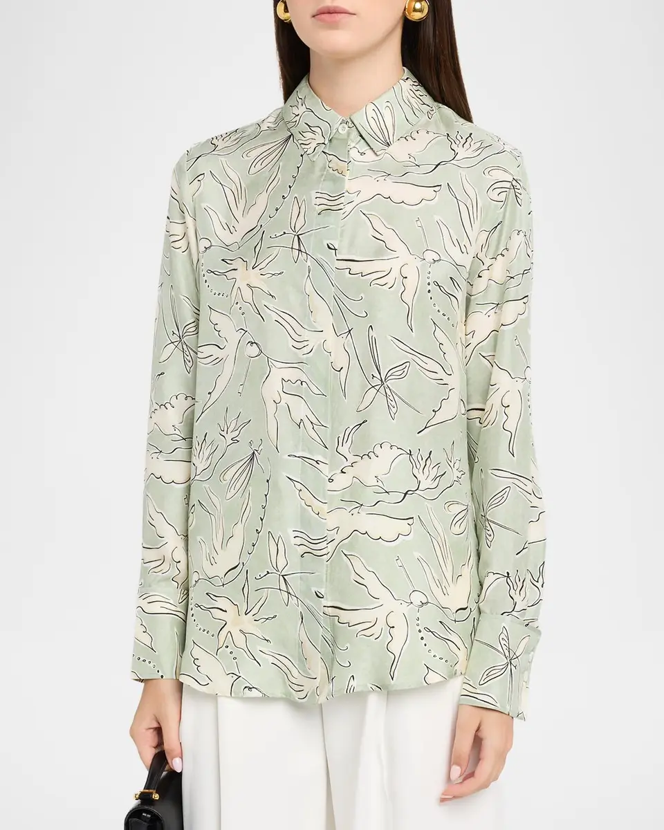 Altuzarra Chika Bird-Print Silk Twill Button-Front Shirt | Thumbnail 4 Altuzarra Chika Bird-Print Silk Twill Button-Front Shirt | Thumbnail 4
