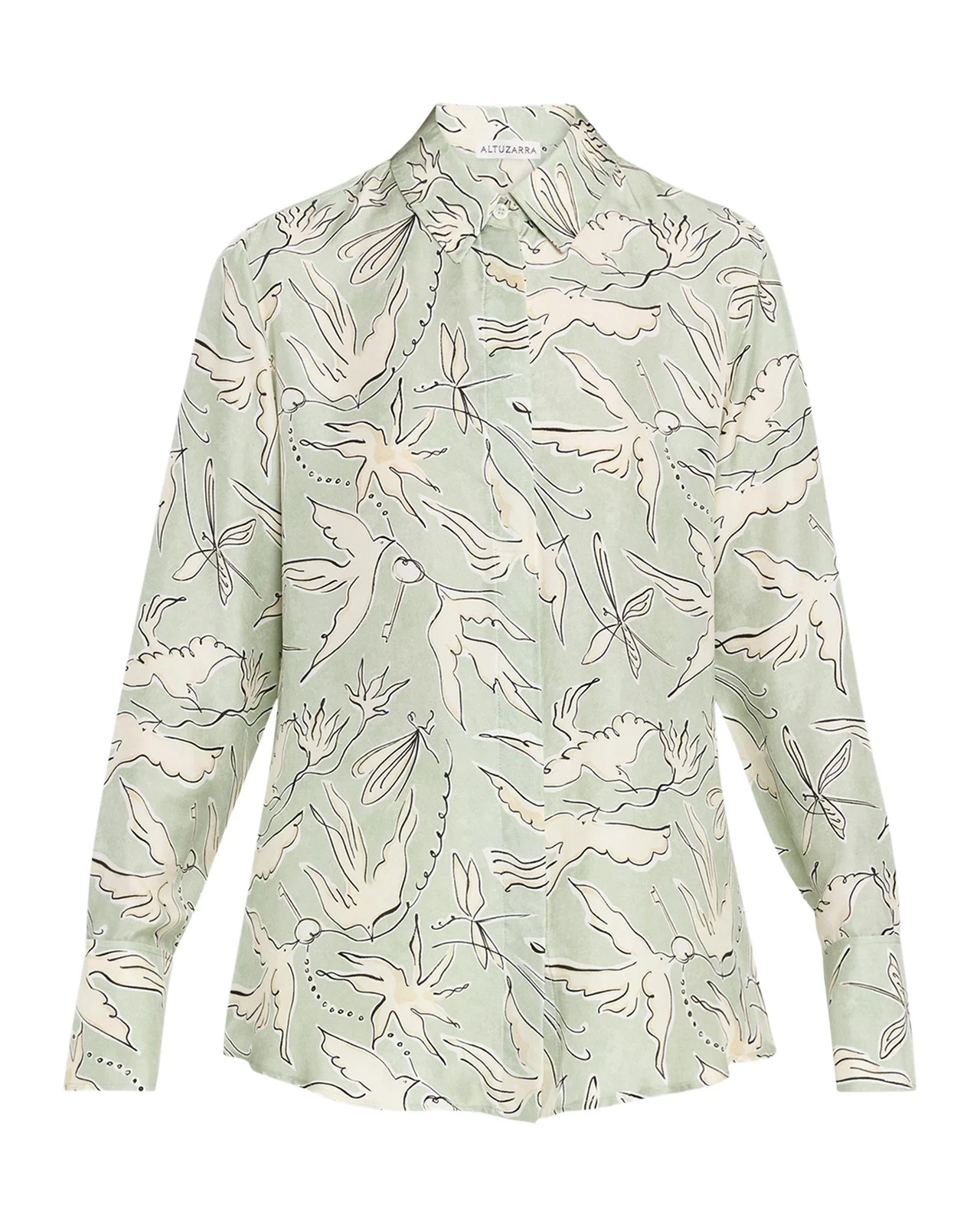 Altuzarra Chika Bird-Print Silk Twill Button-Front Shirt