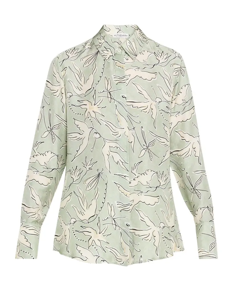Altuzarra Chika Bird-Print Silk Twill Button-Front Shirt | Image 1 Altuzarra Chika Bird-Print Silk Twill Button-Front Shirt | Image 1