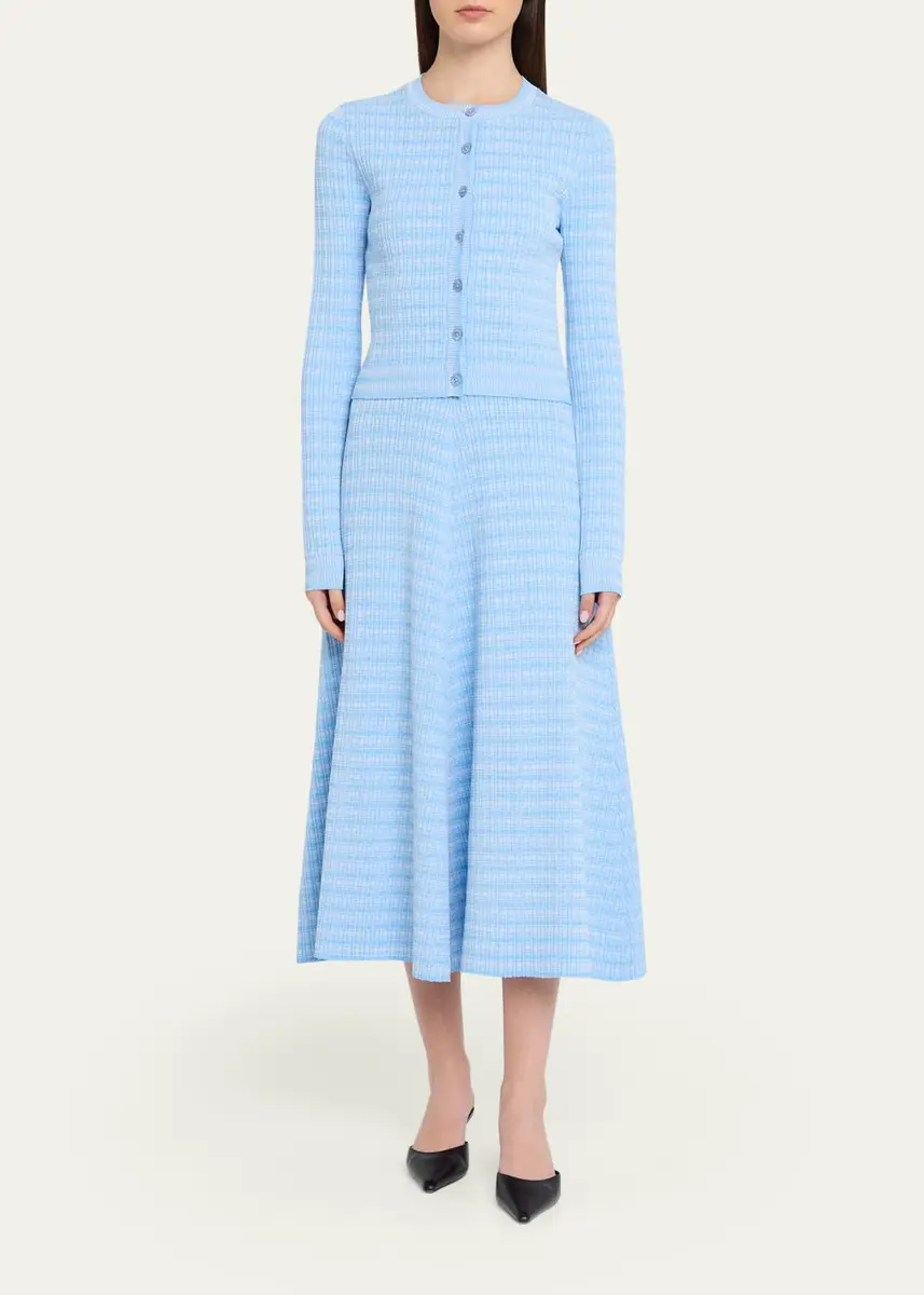 PRABAL GURUNG Striped Rib Knit Fitted Crewneck Cardigan | Thumbnail 2