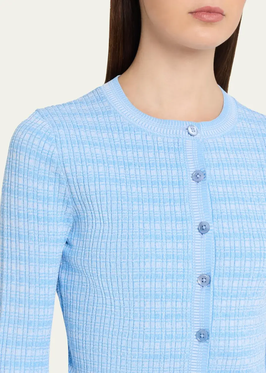 PRABAL GURUNG Striped Rib Knit Fitted Crewneck Cardigan | Thumbnail 5
