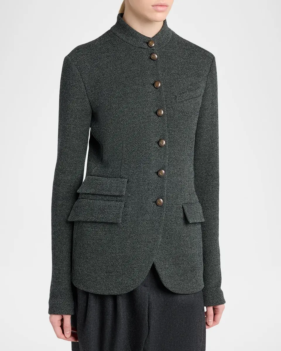 Giorgio Armani Fitted Herringbone Wool-Blend Blazer | Thumbnail 4