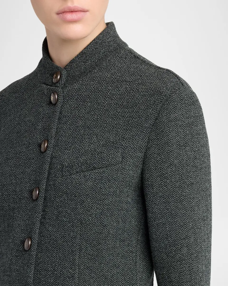 Giorgio Armani Fitted Herringbone Wool-Blend Blazer | Thumbnail 5