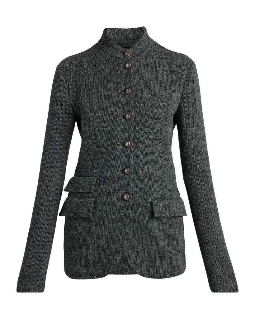 Giorgio Armani Fitted Herringbone Wool-Blend Blazer | Image 1 Giorgio Armani Fitted Herringbone Wool-Blend Blazer | Image 1