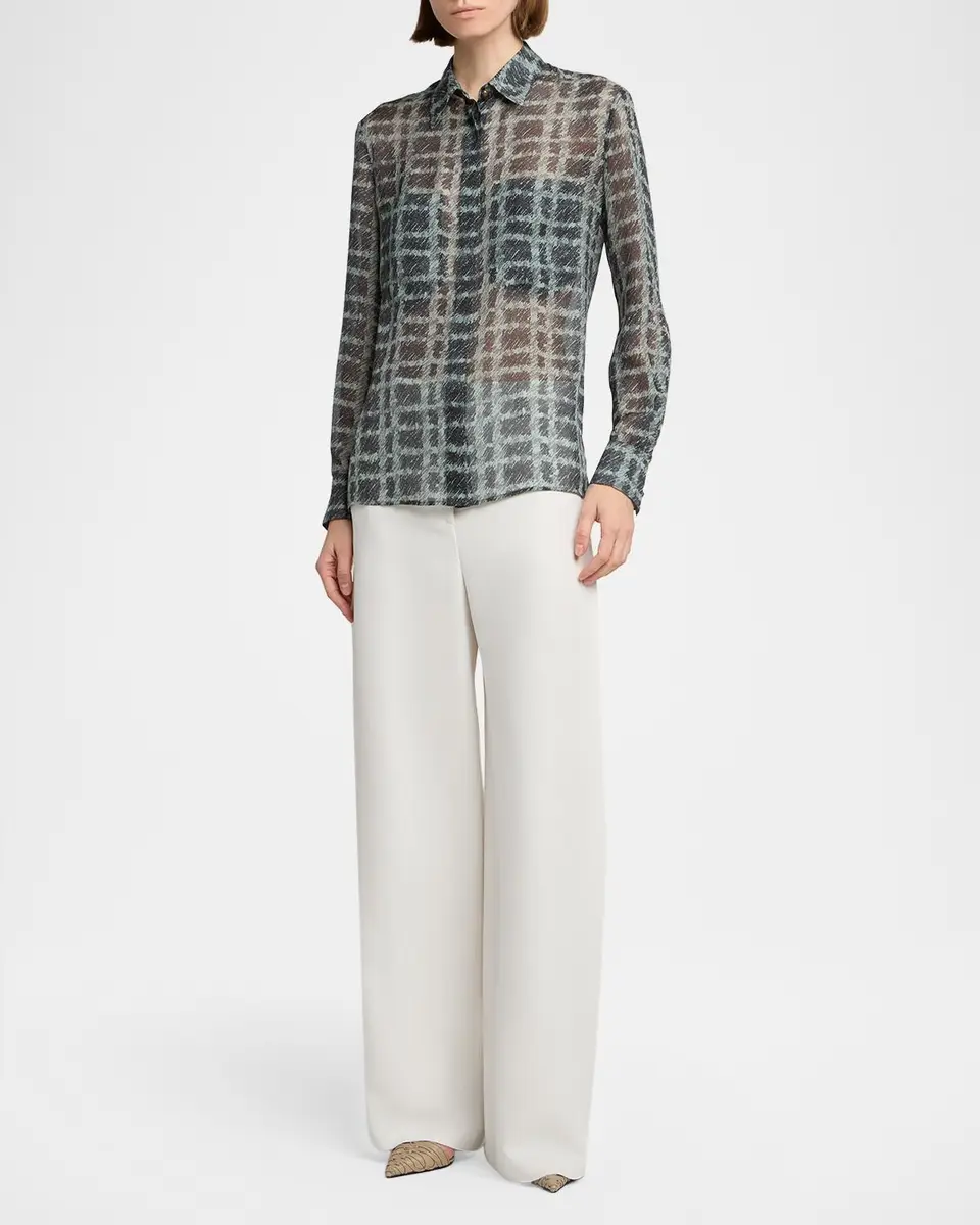 Giorgio Armani Sheer Silk Plaid Button-Front Shirt | Thumbnail 2 Giorgio Armani Sheer Silk Plaid Button-Front Shirt | Thumbnail 2