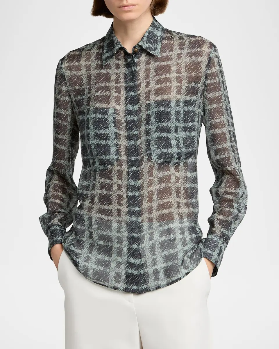 Giorgio Armani Sheer Silk Plaid Button-Front Shirt | Thumbnail 4 Giorgio Armani Sheer Silk Plaid Button-Front Shirt | Thumbnail 4