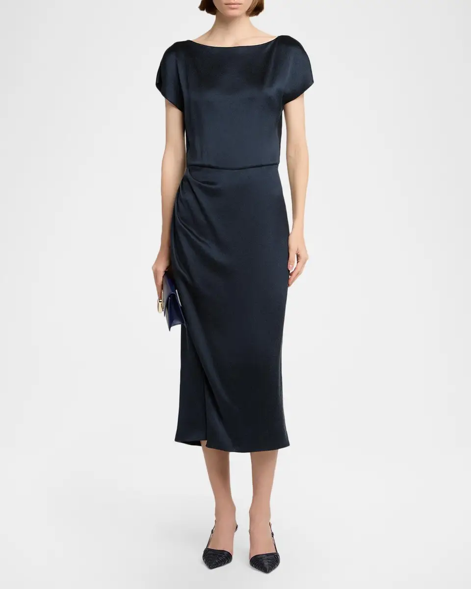 Giorgio Armani Cap-Sleeve Draped Satin Midi Dress | Thumbnail 2 Giorgio Armani Cap-Sleeve Draped Satin Midi Dress | Thumbnail 2