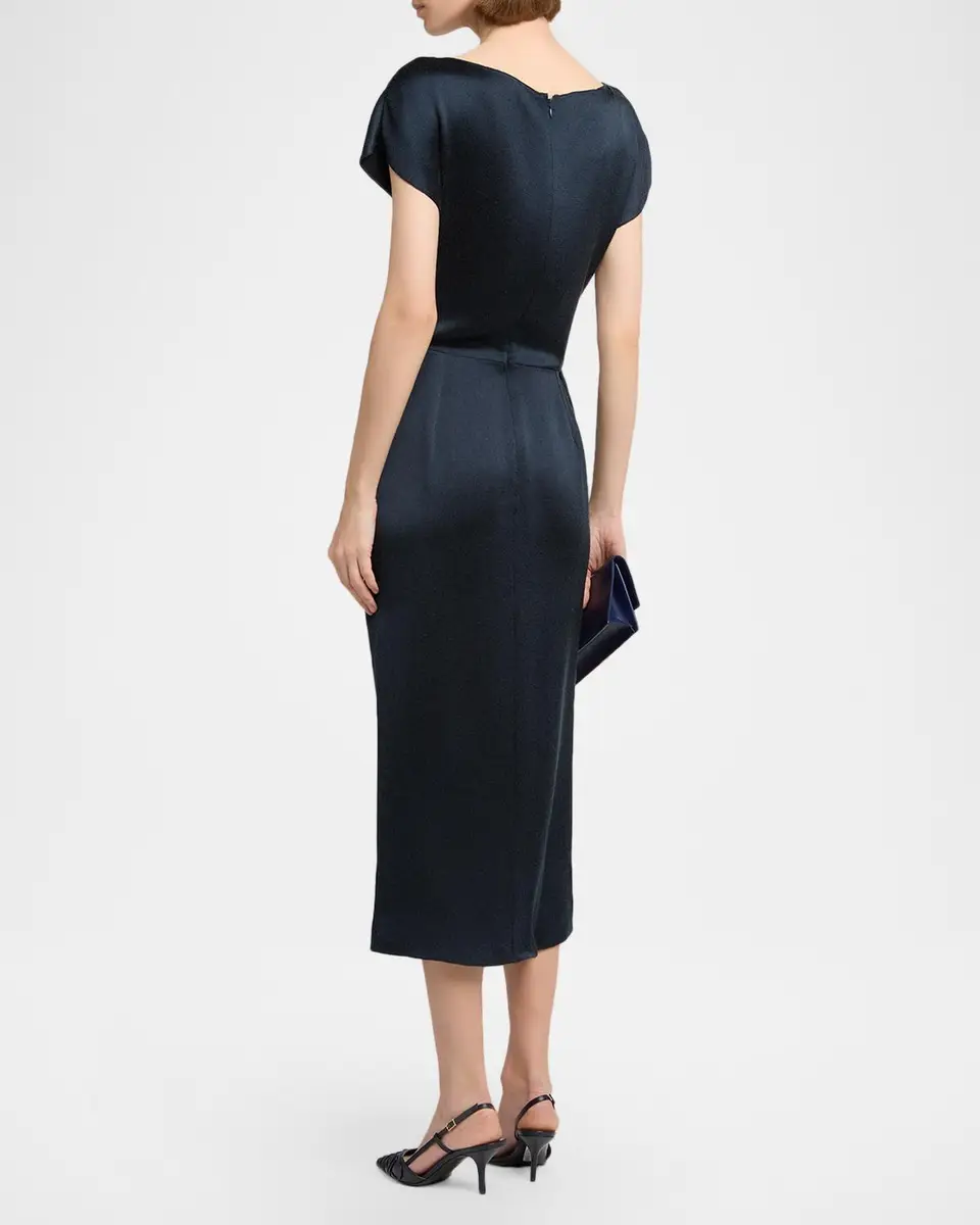 Giorgio Armani Cap-Sleeve Draped Satin Midi Dress | Thumbnail 3 Giorgio Armani Cap-Sleeve Draped Satin Midi Dress | Thumbnail 3