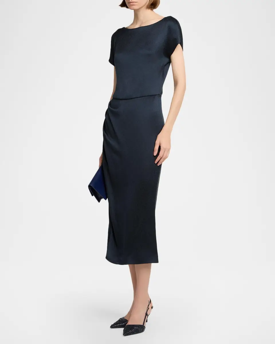 Giorgio Armani Cap-Sleeve Draped Satin Midi Dress | Thumbnail 4 Giorgio Armani Cap-Sleeve Draped Satin Midi Dress | Thumbnail 4