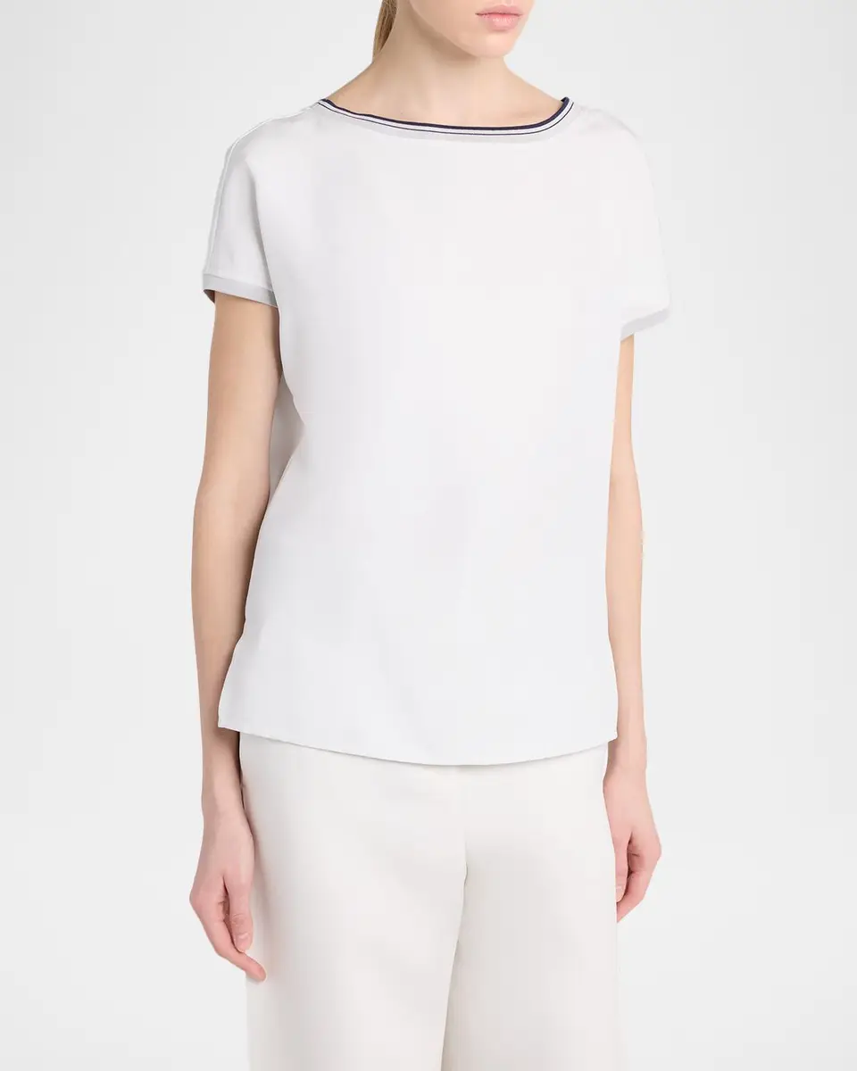 Giorgio Armani Stretch Silk Short-Sleeve Top | Thumbnail 4 Giorgio Armani Stretch Silk Short-Sleeve Top | Thumbnail 4