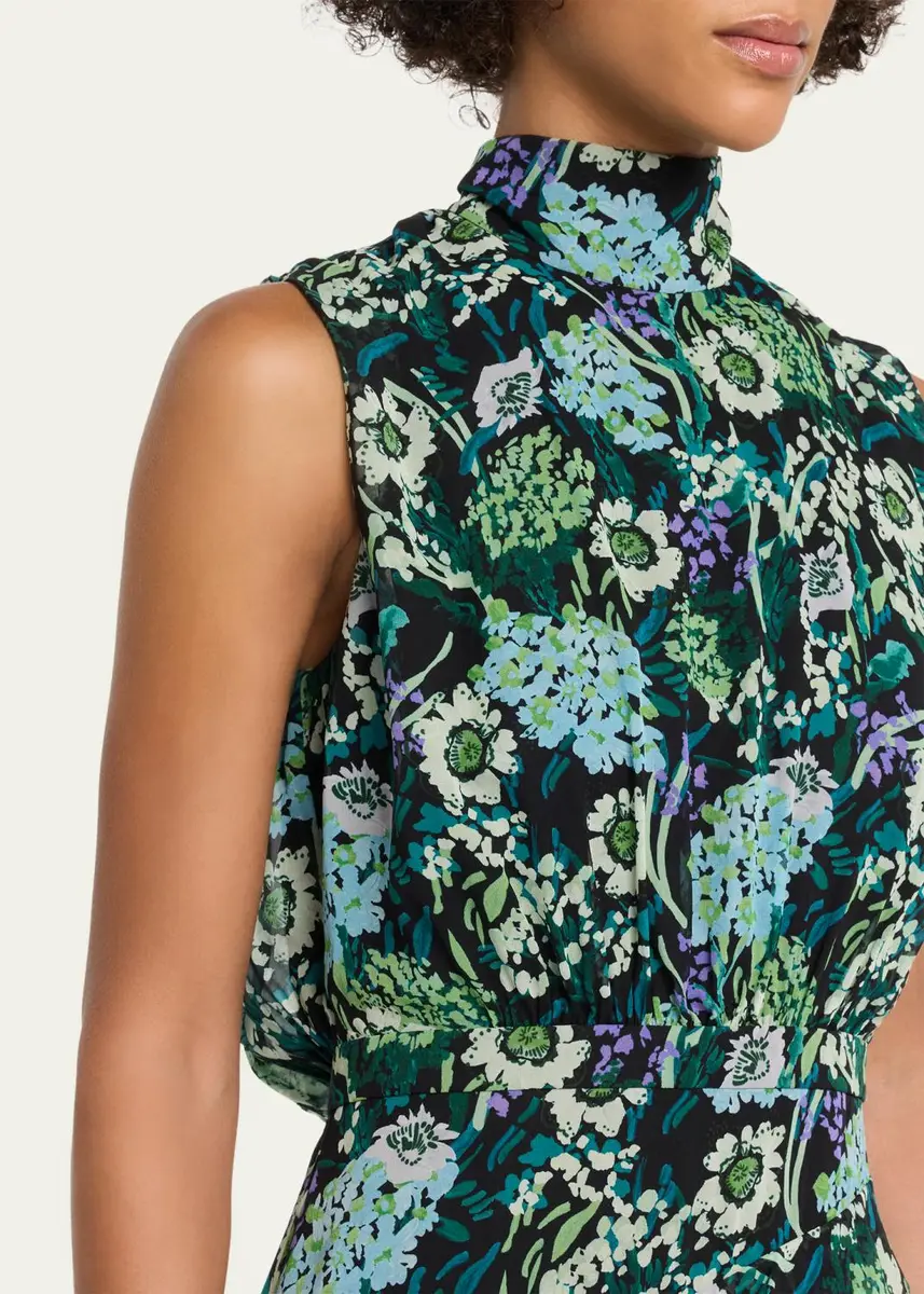 Saloni Fleur Silk Sleeveless Tiered-Ruffle Midi Dress | Thumbnail 5 Saloni Fleur Silk Sleeveless Tiered-Ruffle Midi Dress | Thumbnail 5