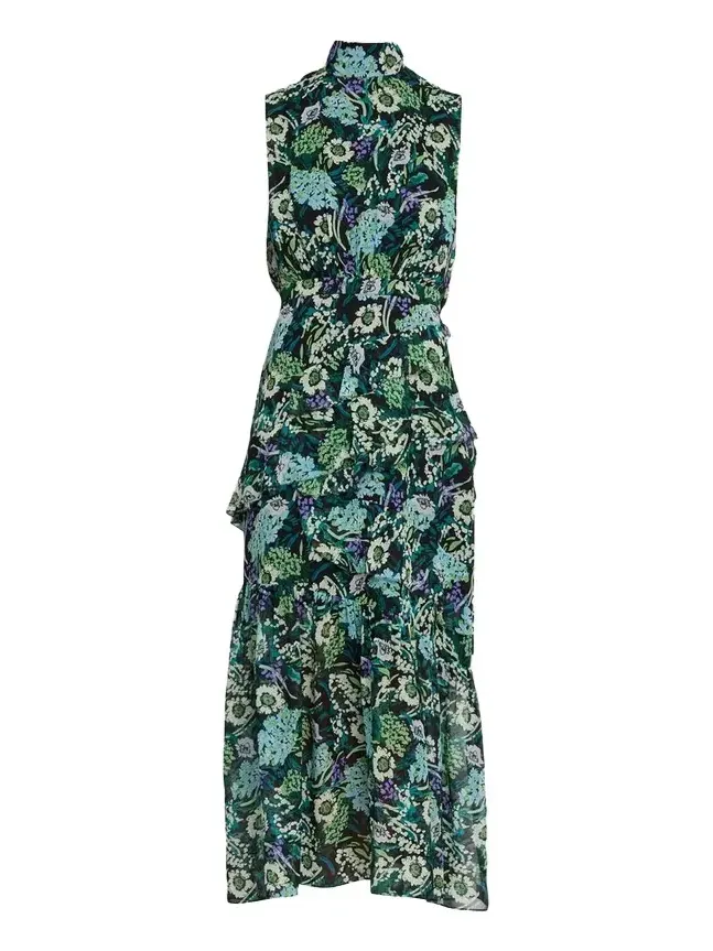 Fleur Silk Sleeveless Tiered-Ruffle Midi Dress