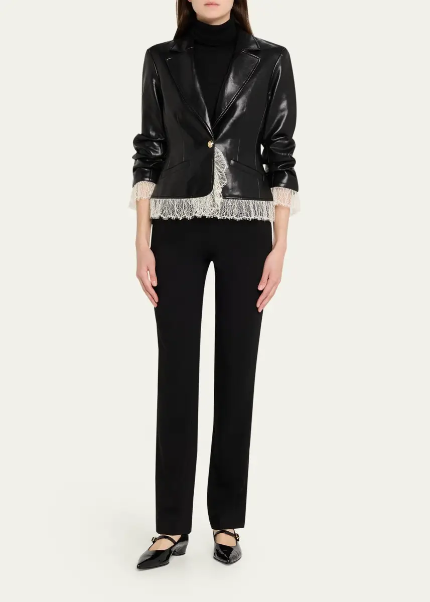 Cinq à Sept Lace-Trim Vegan Leather Blazer | Thumbnail 2