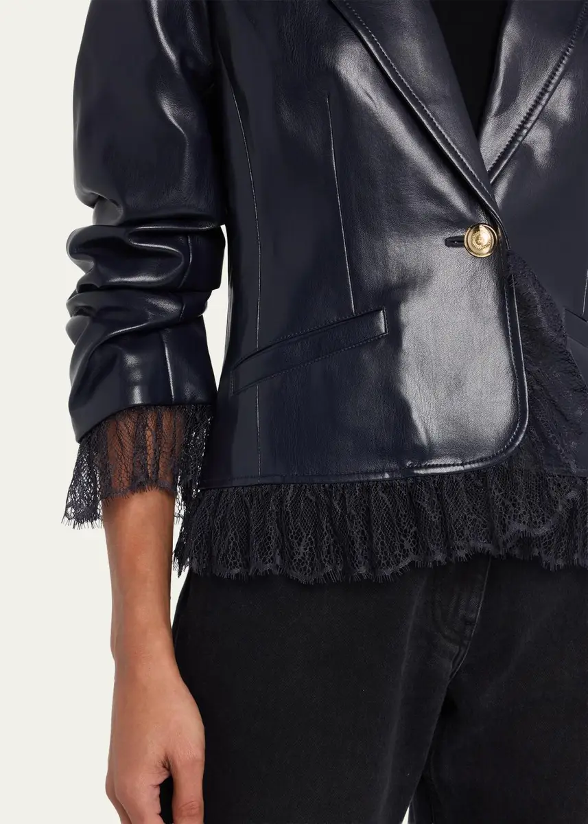 Cinq à Sept Lace-Trim Vegan Leather Blazer | Thumbnail 9