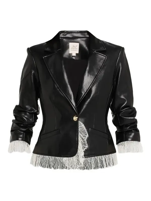 Lace-Trim Vegan Leather Blazer Lace-Trim Vegan Leather Blazer