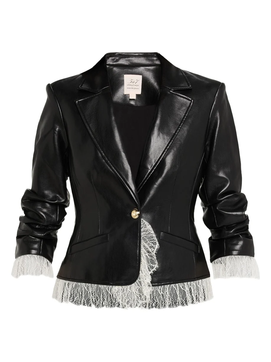 Lace-Trim Vegan Leather Blazer Lace-Trim Vegan Leather Blazer