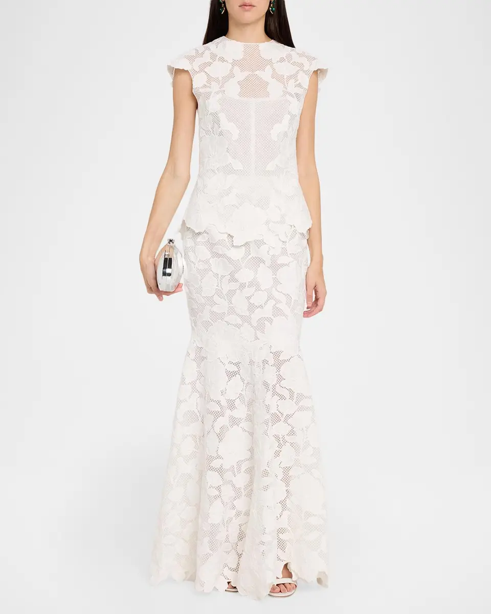 Simkhai Eloisa Floral-Embroidered Mesh Mermaid Gown | Thumbnail 2 Simkhai Eloisa Floral-Embroidered Mesh Mermaid Gown | Thumbnail 2
