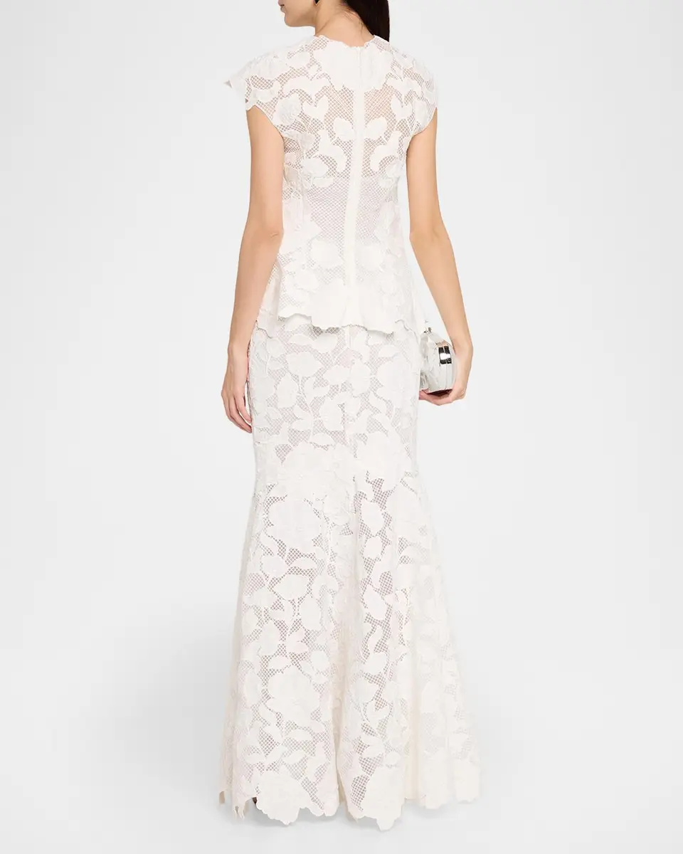 Simkhai Eloisa Floral-Embroidered Mesh Mermaid Gown | Thumbnail 3 Simkhai Eloisa Floral-Embroidered Mesh Mermaid Gown | Thumbnail 3