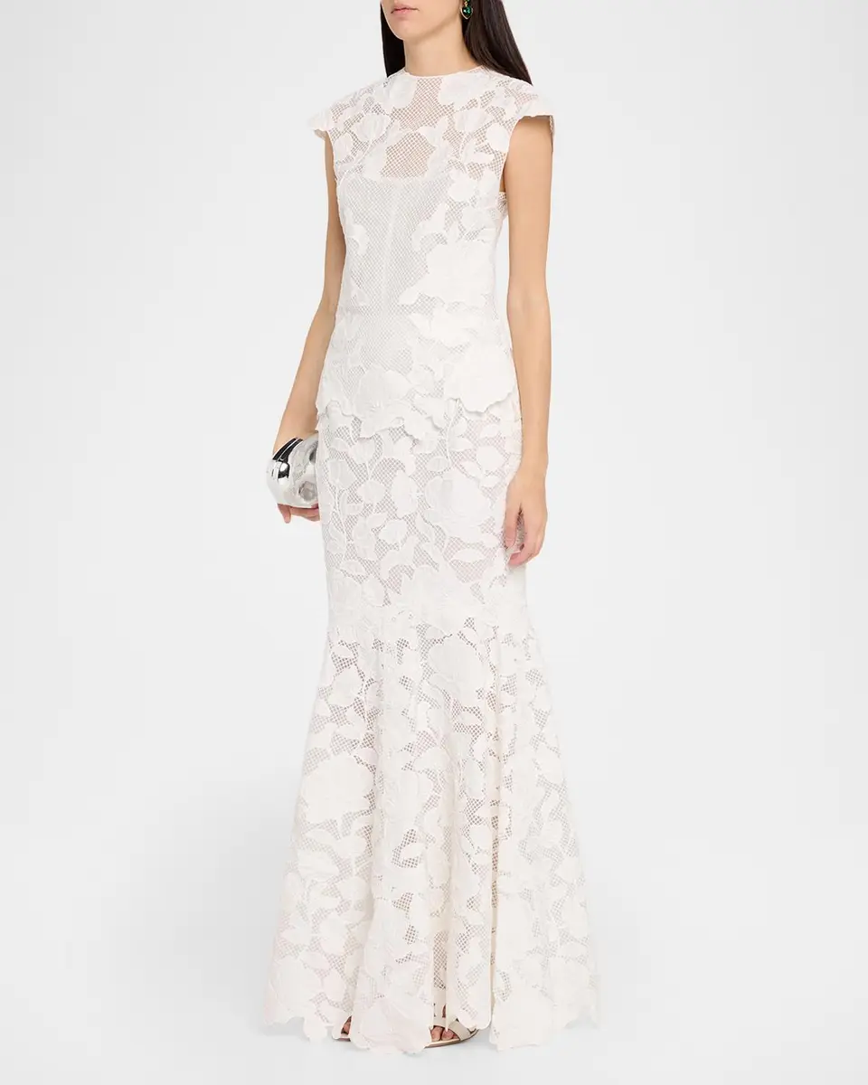 Simkhai Eloisa Floral-Embroidered Mesh Mermaid Gown | Thumbnail 4 Simkhai Eloisa Floral-Embroidered Mesh Mermaid Gown | Thumbnail 4
