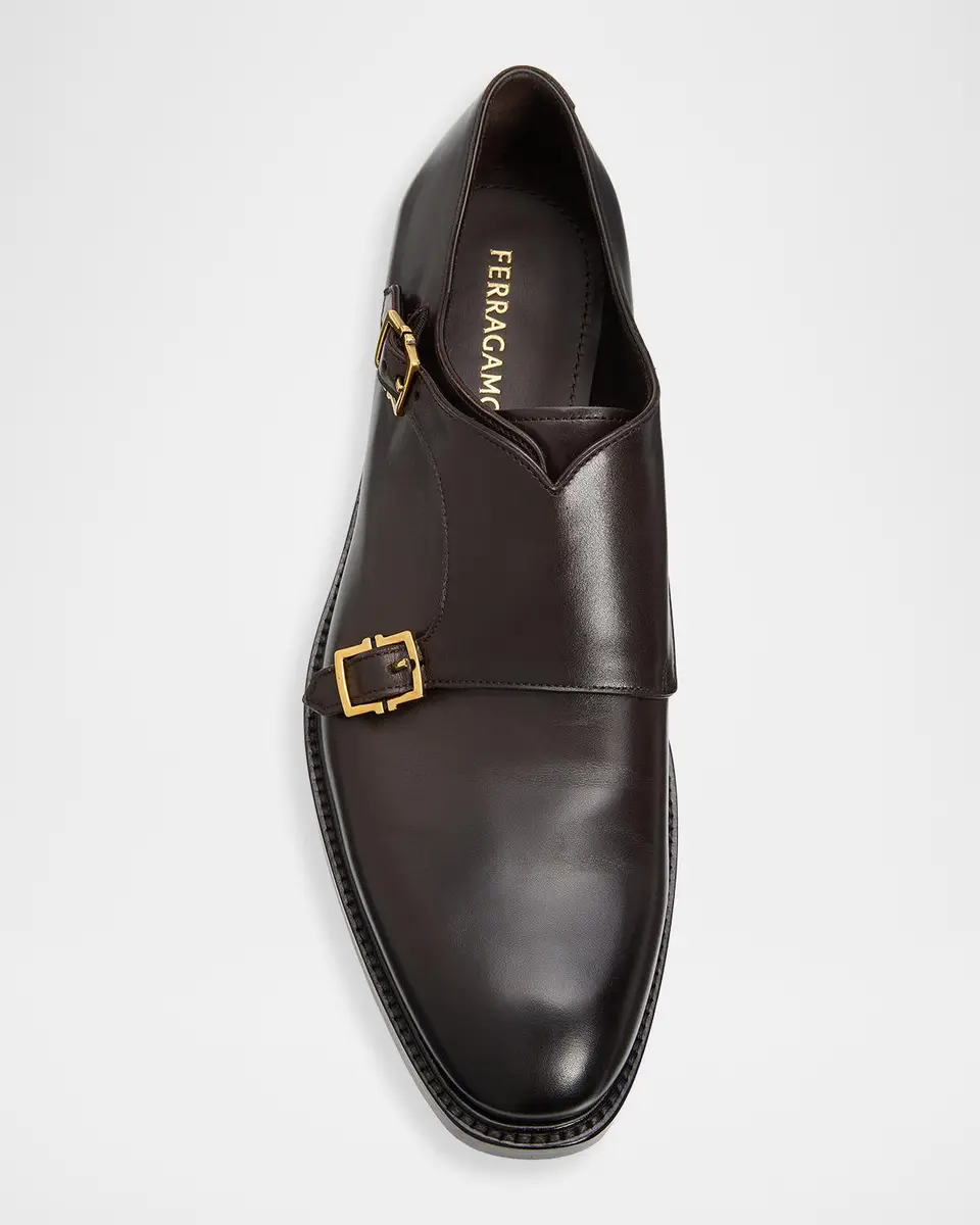 Ferragamo Men's Tramezza Double Monk-Strap Leather Shoes | Thumbnail 4 Ferragamo Men's Tramezza Double Monk-Strap Leather Shoes | Thumbnail 4