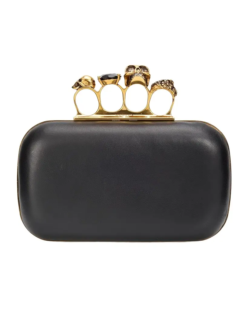 McQueen Skull Embellished Leather Box Clutch | Image 1 McQueen Skull Embellished Leather Box Clutch | Image 1